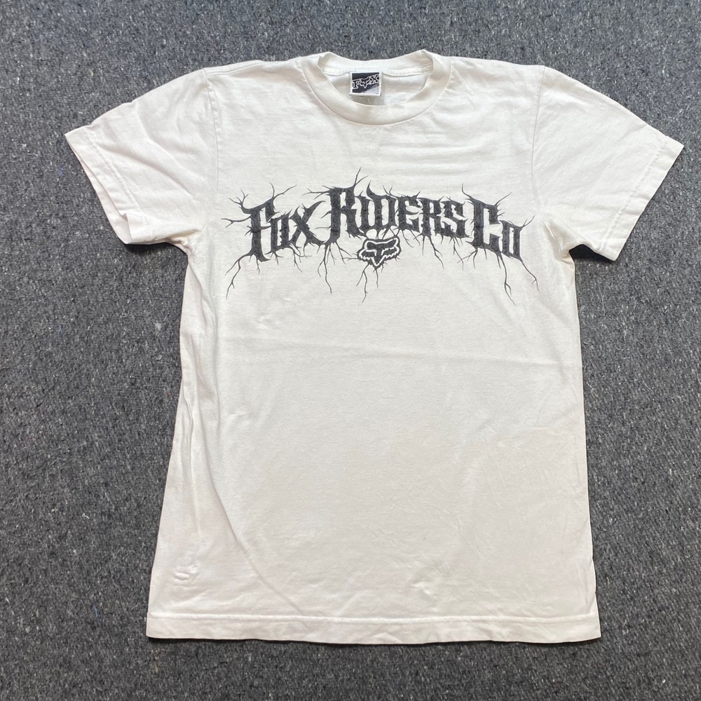 Fox Racing Fox Riders Co TShirt Sz S Mens White Grunge Metal Graphic Skater Tee
